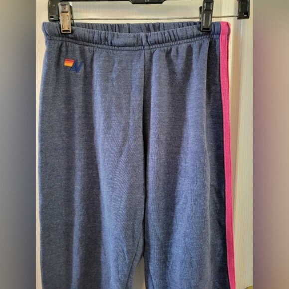 Aviator Nation 5 Stripe Sweatpants Heather Navy Neon Rainbow Size XS - Picture 2 of 13